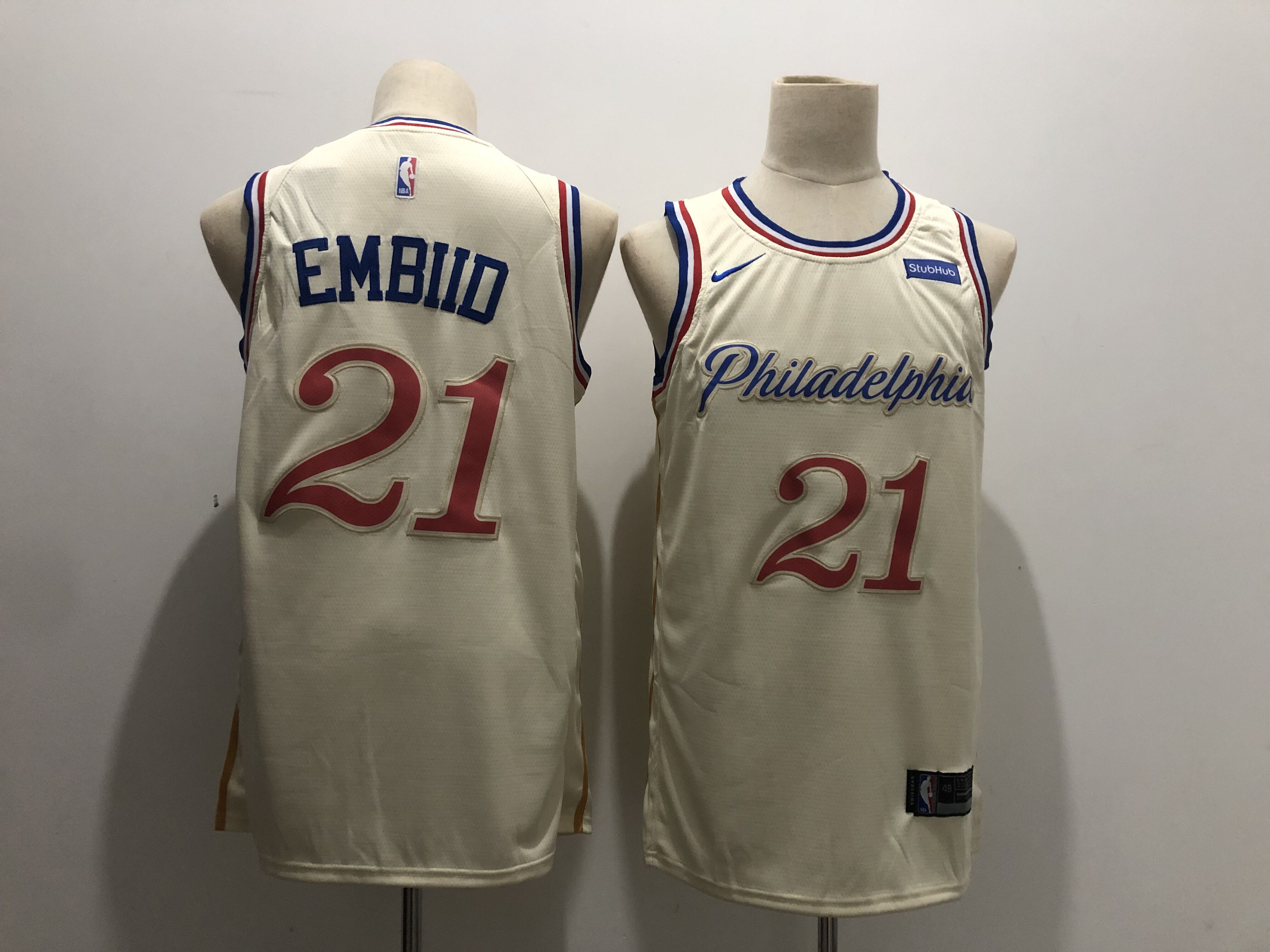 Men Philadelphia 76ers 21 Embiid Cream City Edition Game Nike NBA Jerseys